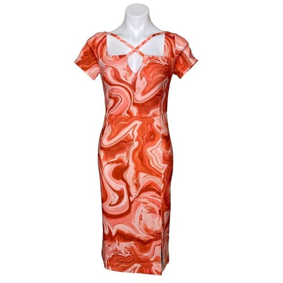RACHEL Rachel Roy NWT $149 Swirl Cut Out Midi Dress, Orange White Women’s Size S - Picture 3 of 12